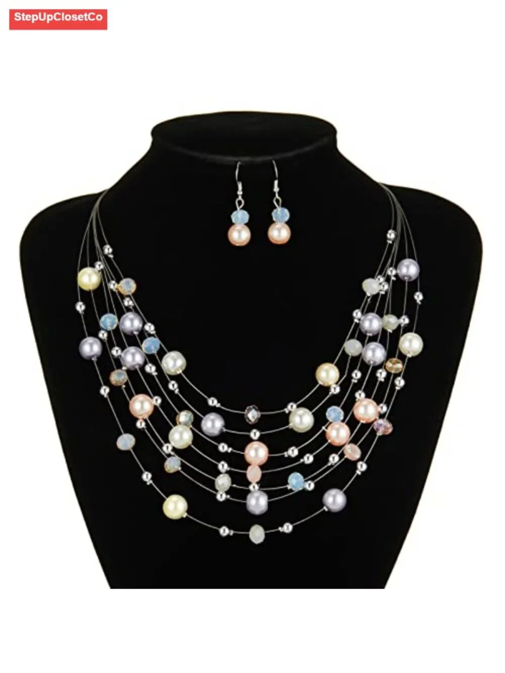 Layered Pearl Beaded Necklaces for Women Multi Strand Choker Boho Jewelry Gift - Picture 3 of 5